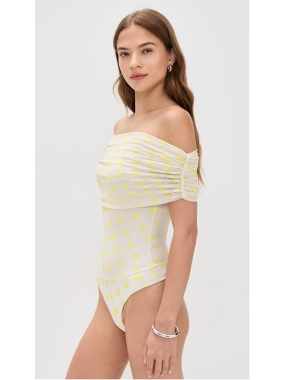 AFRM Butter Yellow Off-Shoulder Polka Dot Bodysuit XL NWT - Picture 3 of 15
